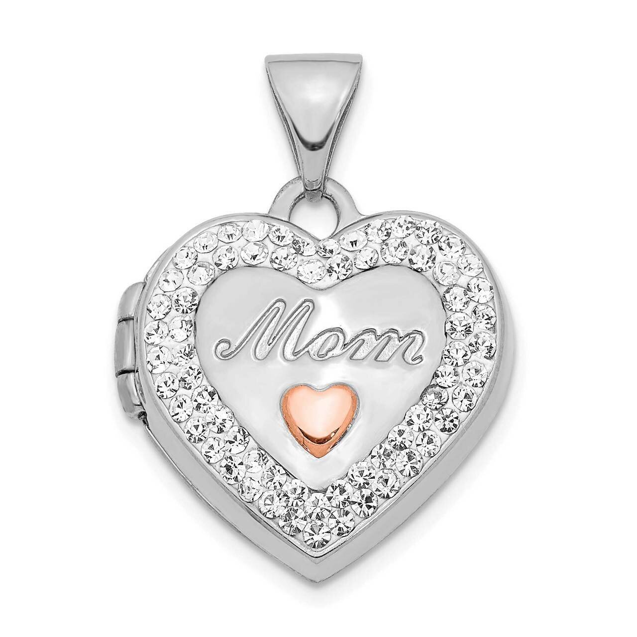 Rose Rhodium Plated Crystal 16mm Mom Heart Locket Pendant 14k White Gold XL754, MPN: XL754, 8867740…