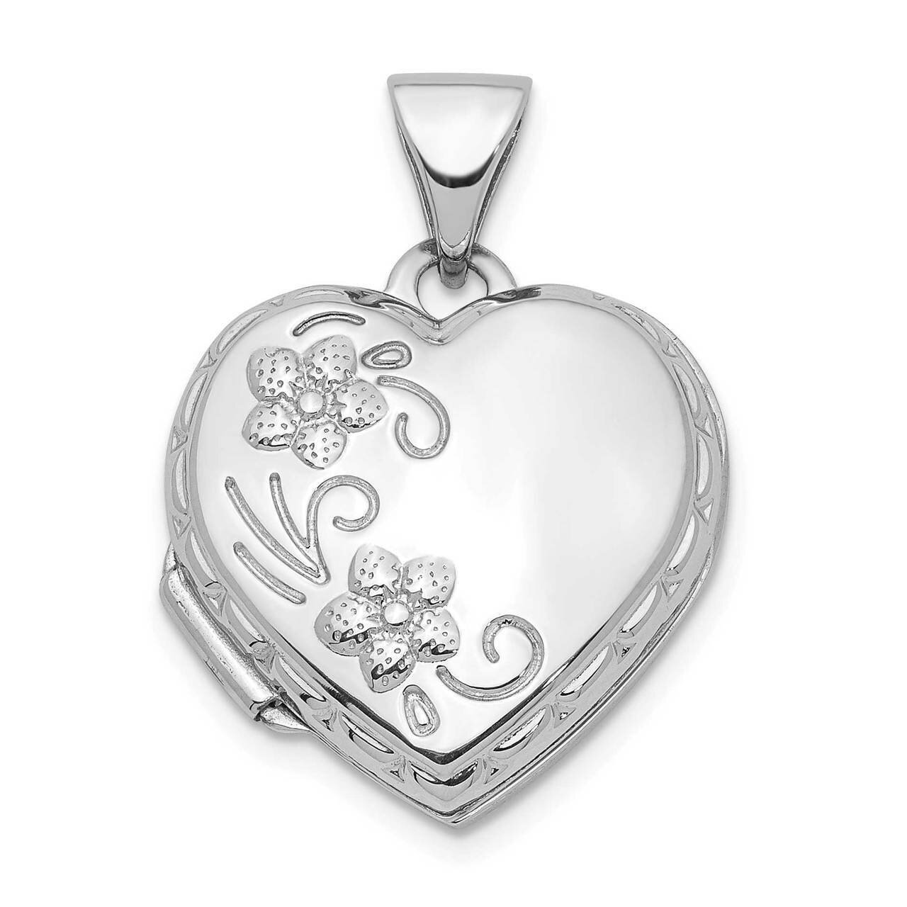 15mm Floral Heart Locket 14k White Gold Polished XL760