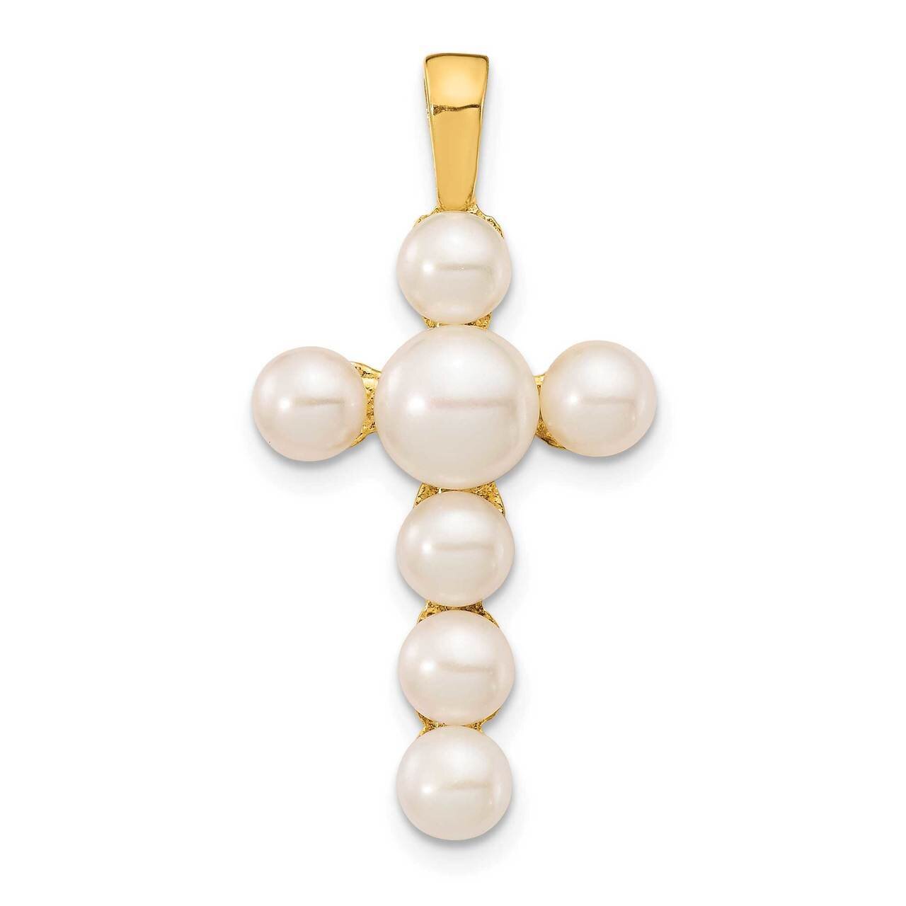 4-6mm White Button Freshwater Cultured Pearl Cross Pendant 14k Gold XP5296