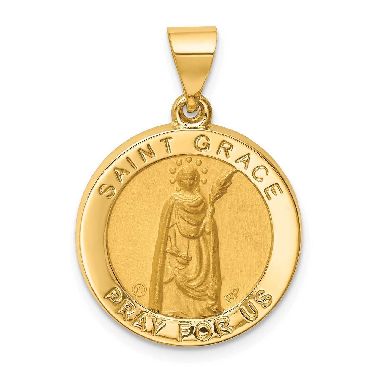 Round St. Grace Medal 14k Hollow Polished Satin XR1707