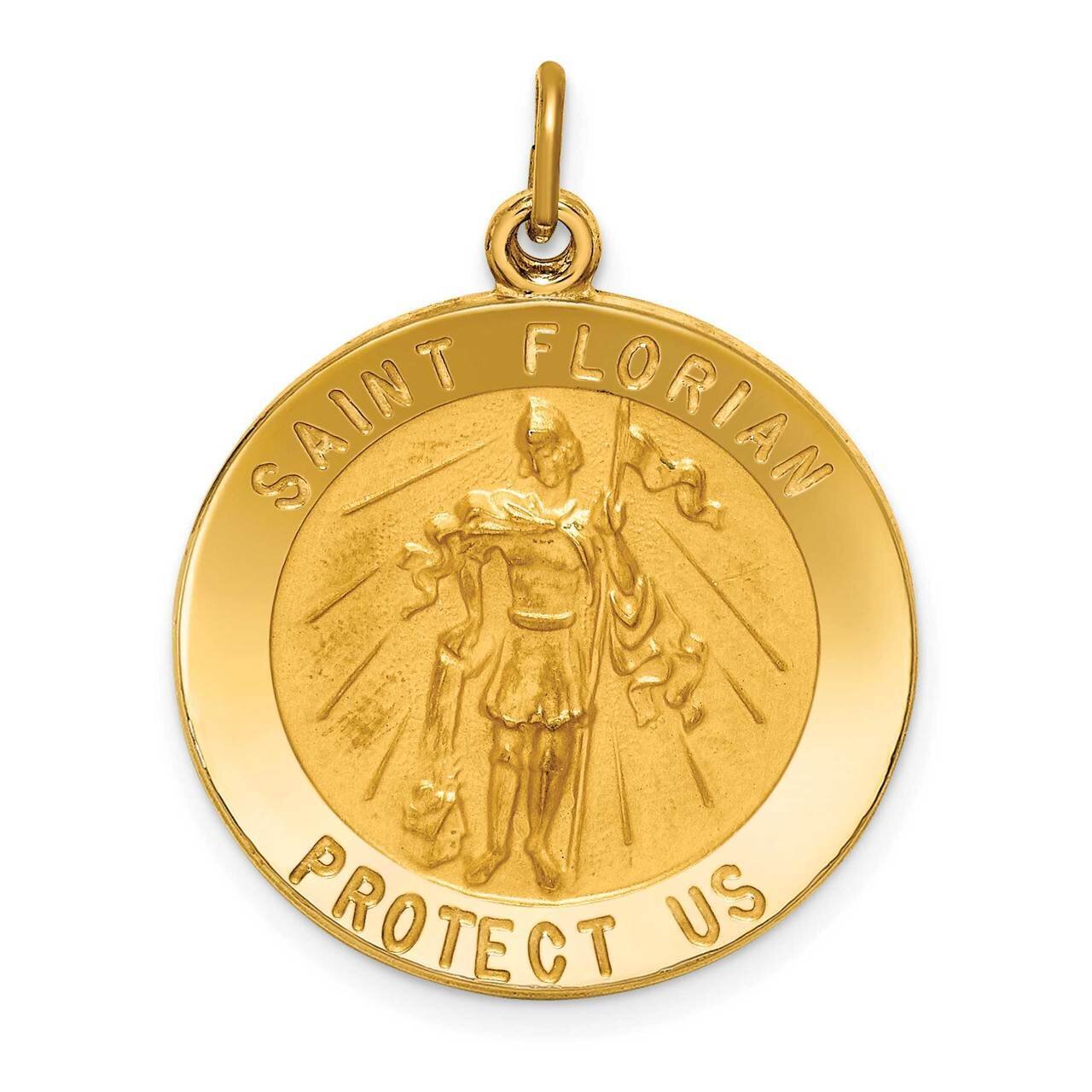 Round St. Florian Medal 14k Gold Solid Polished Satin XR1708