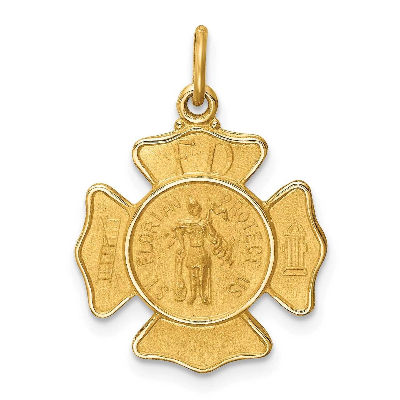 Small St. Florian Fire Dept. Badge Medal 14k Gold Solid Polished Satin XR1709