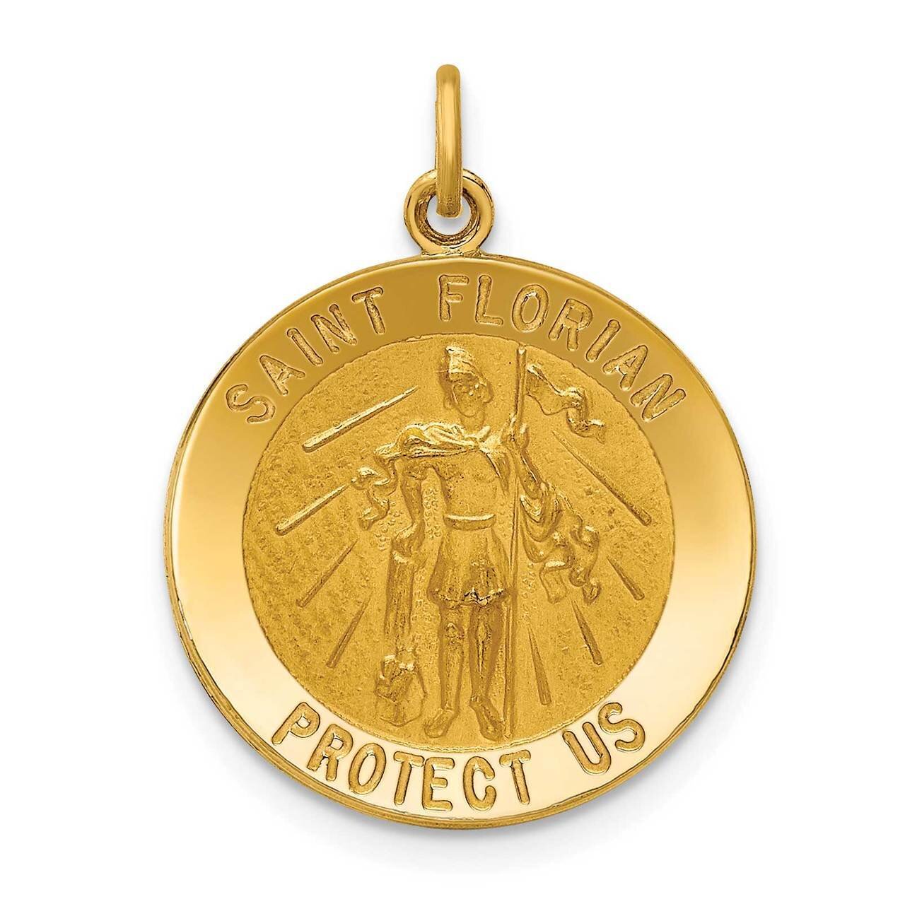 Medium St. Florian Medal 14k Gold Solid Polished Satin XR1712