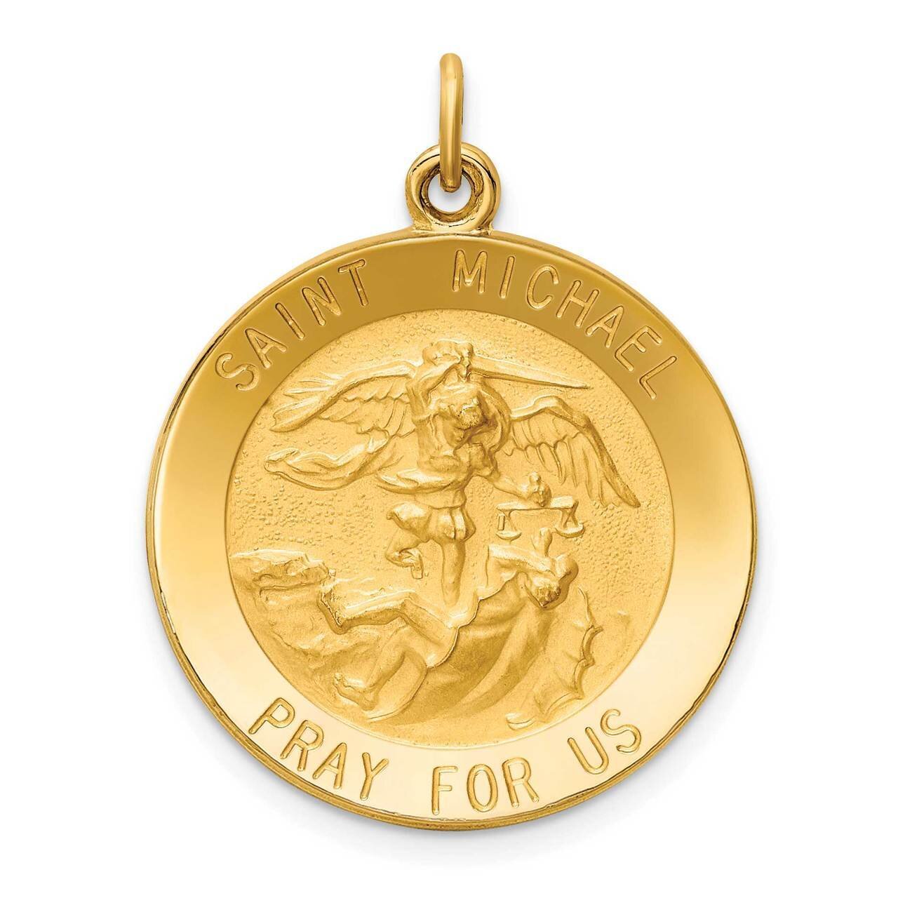 Medium Round St. Michael Medal 14k Gold Solid Polished Satin XR1718