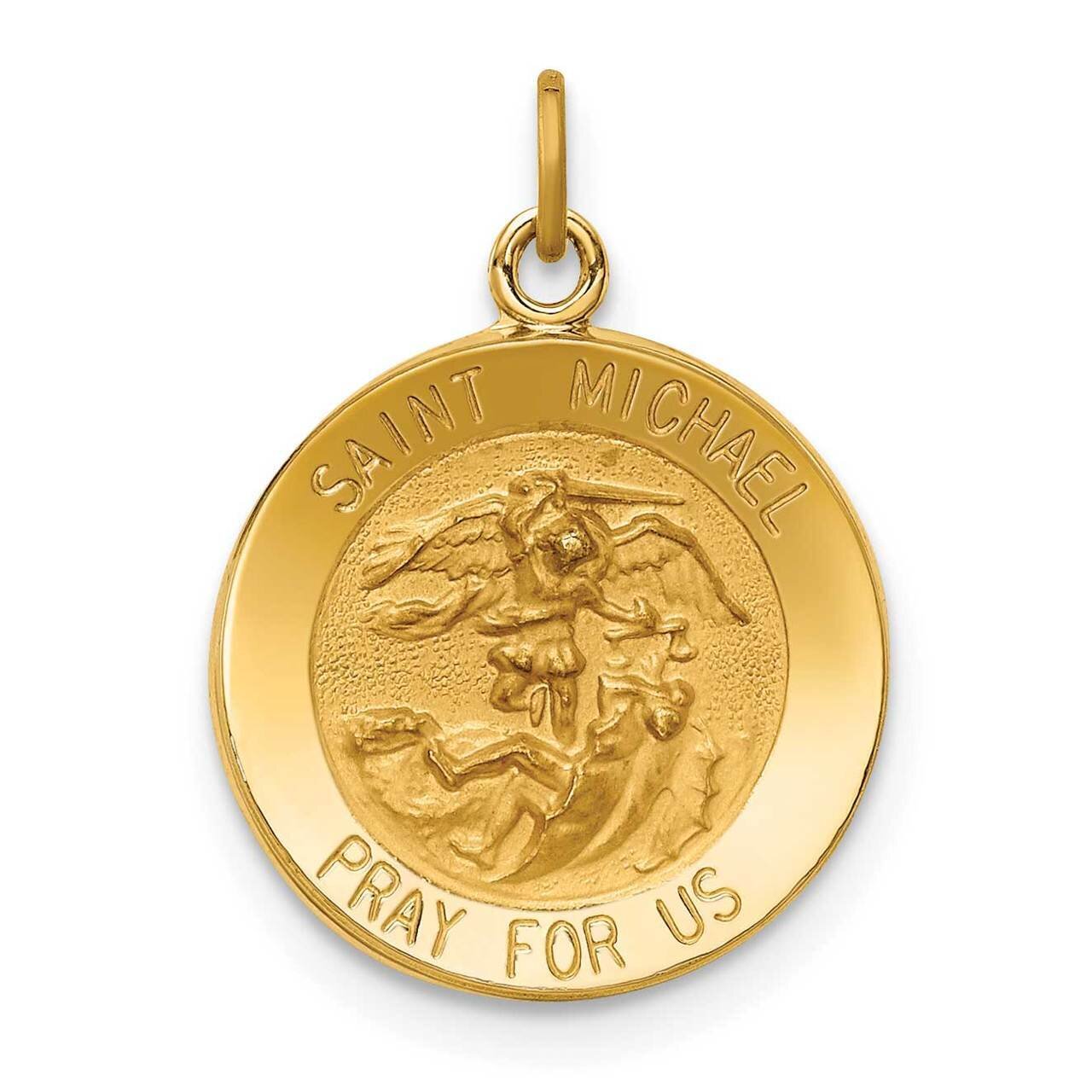 Small Round St. Michael Medal 14k Gold Solid Polished Satin XR1719