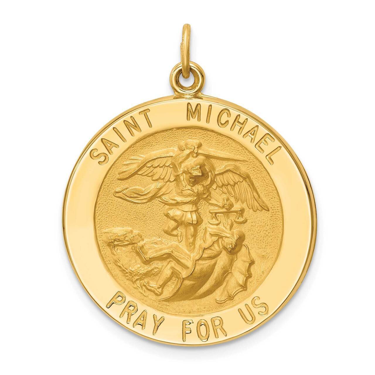 Large Round St. Michael Medal 14k Gold Solid Polished Satin XR1720