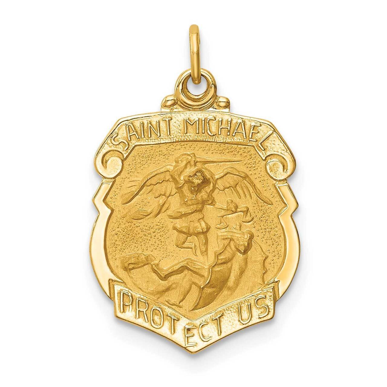 Small St. Michael Badge Medal 14k Gold Solid Polished Satin XR1721