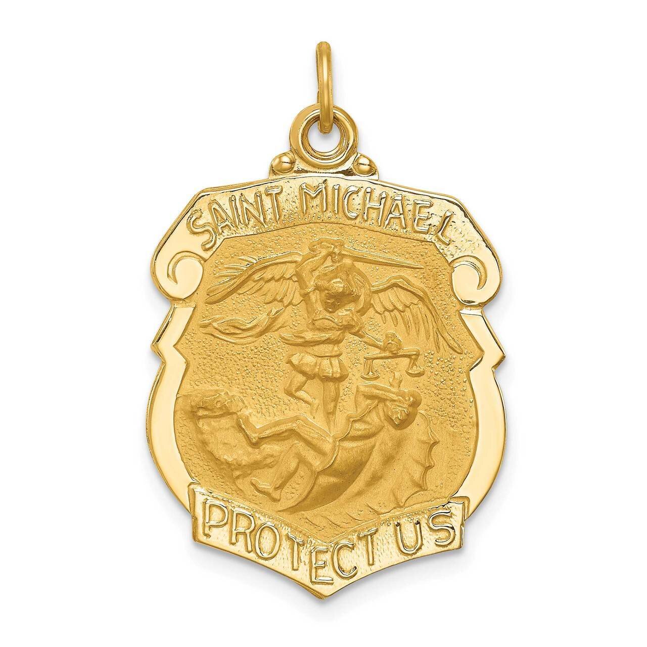 Large St. Michael Badge Medal 14k Gold Solid Polished Satin XR1722