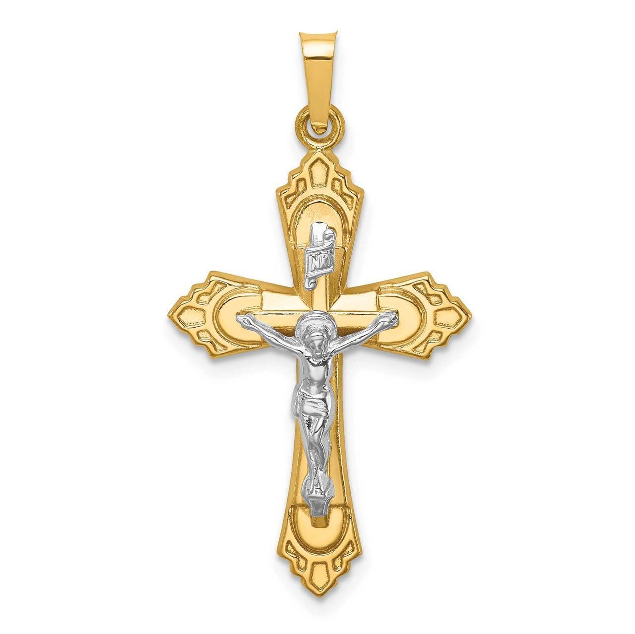 Hollow Polished Fleur de Lis Crucifix 14k Two-tone Gold XR1729, MPN: XR1729, 883957950464