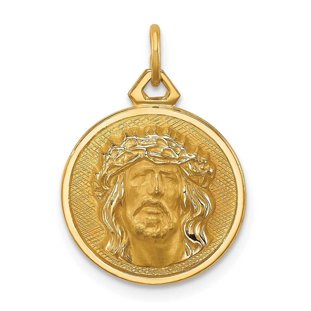 Small Round Jesus Medal 14k Hollow Polished Satin XR1742