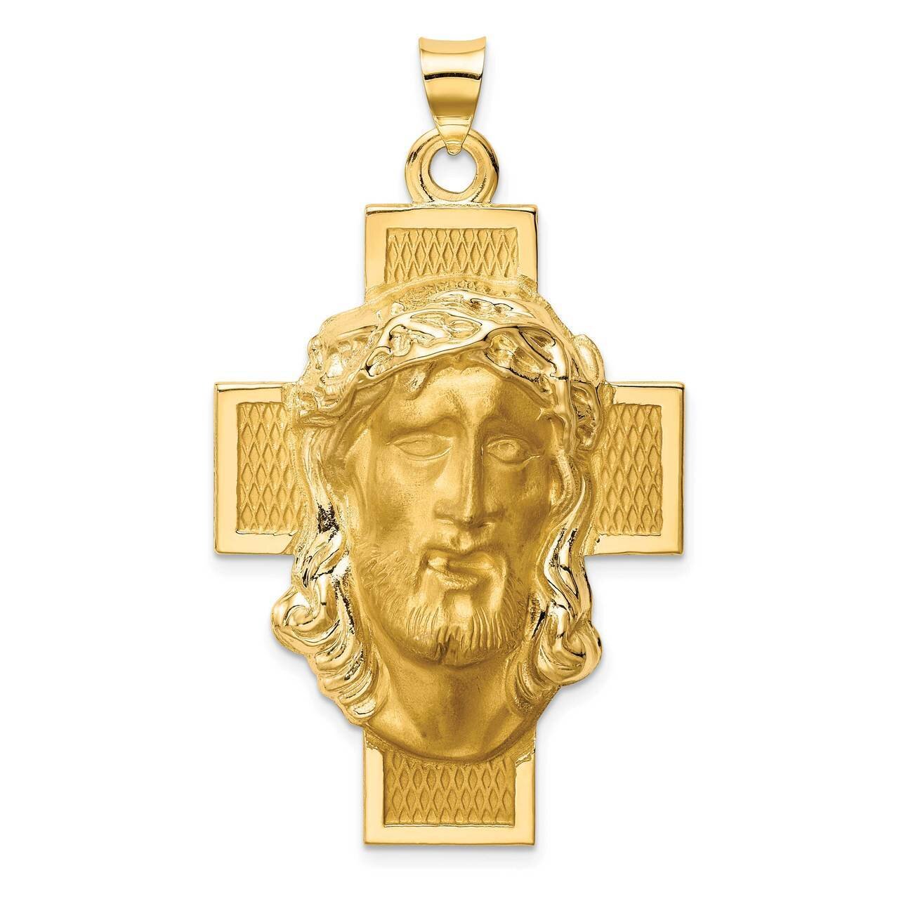 Jesus Cross Medal 14k Hollow Polished Satin XR1743