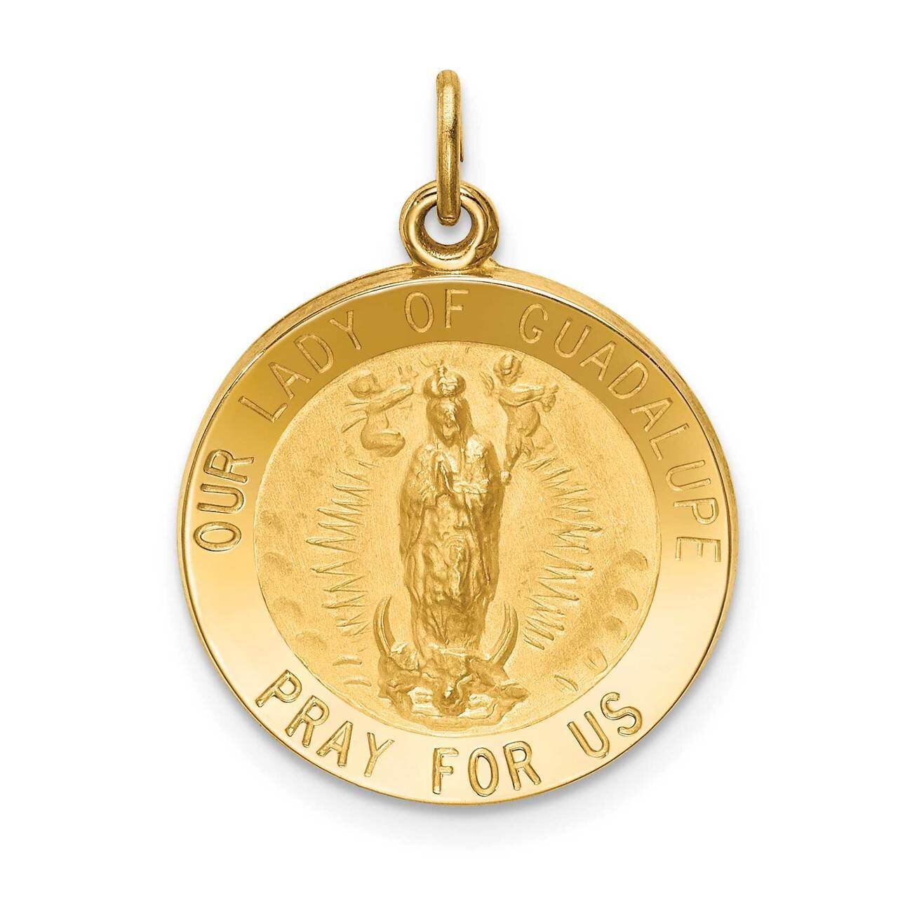 Round Our Lady of Guadalupe Medal 14k Gold Solid Polished Satin XR1744