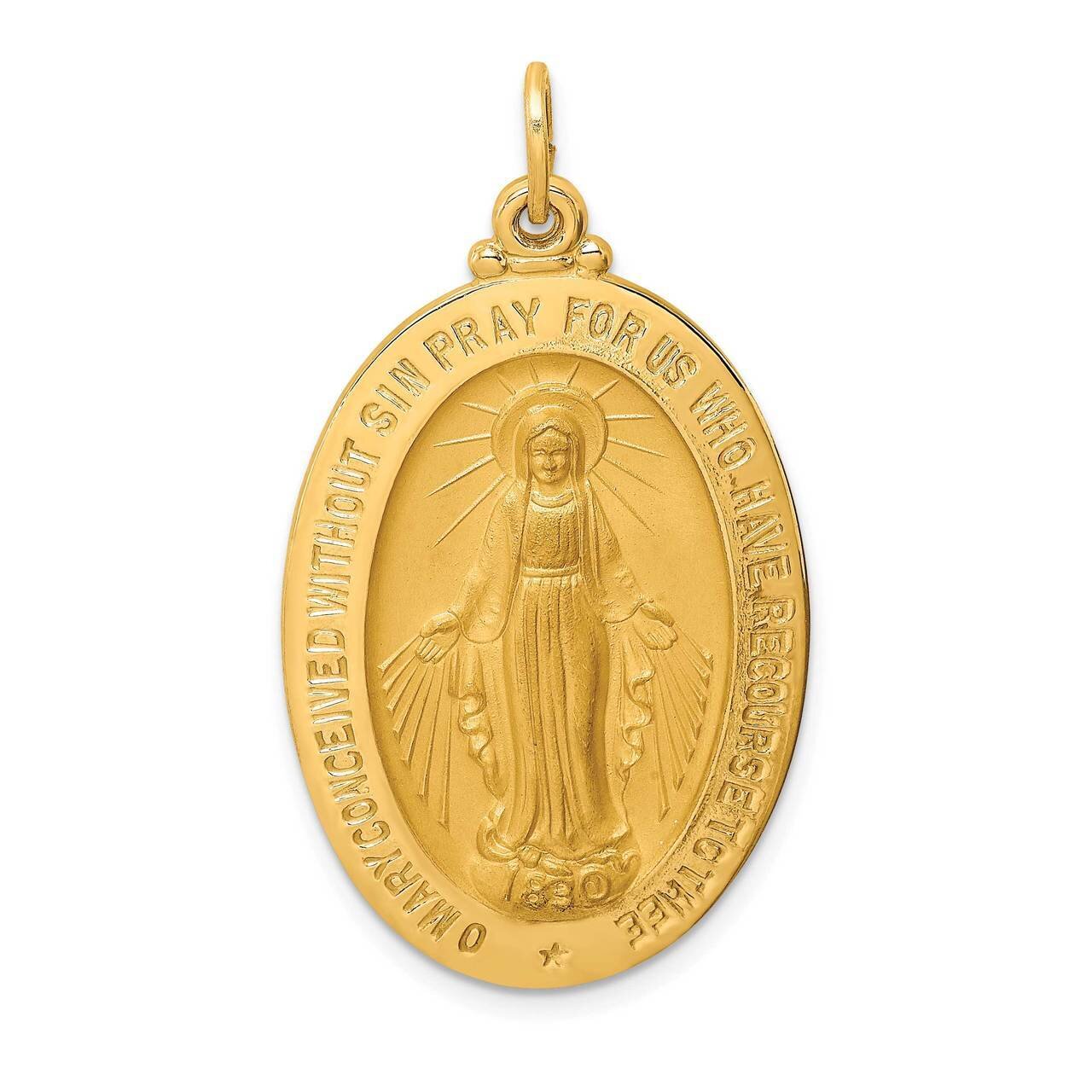 Large Oval Miraculous Medal 14k Gold Solid Polished Satin XR1747