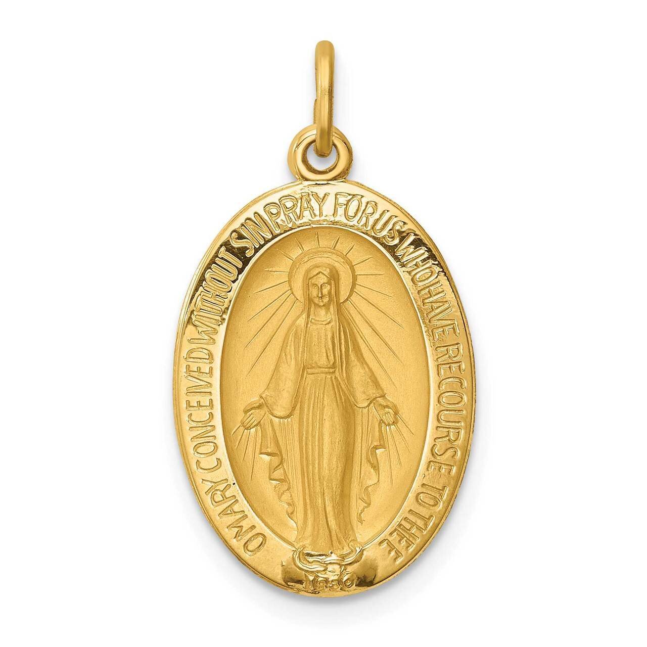 Oval Miraculous Medal 14k Gold Solid Polished Satin XR1748