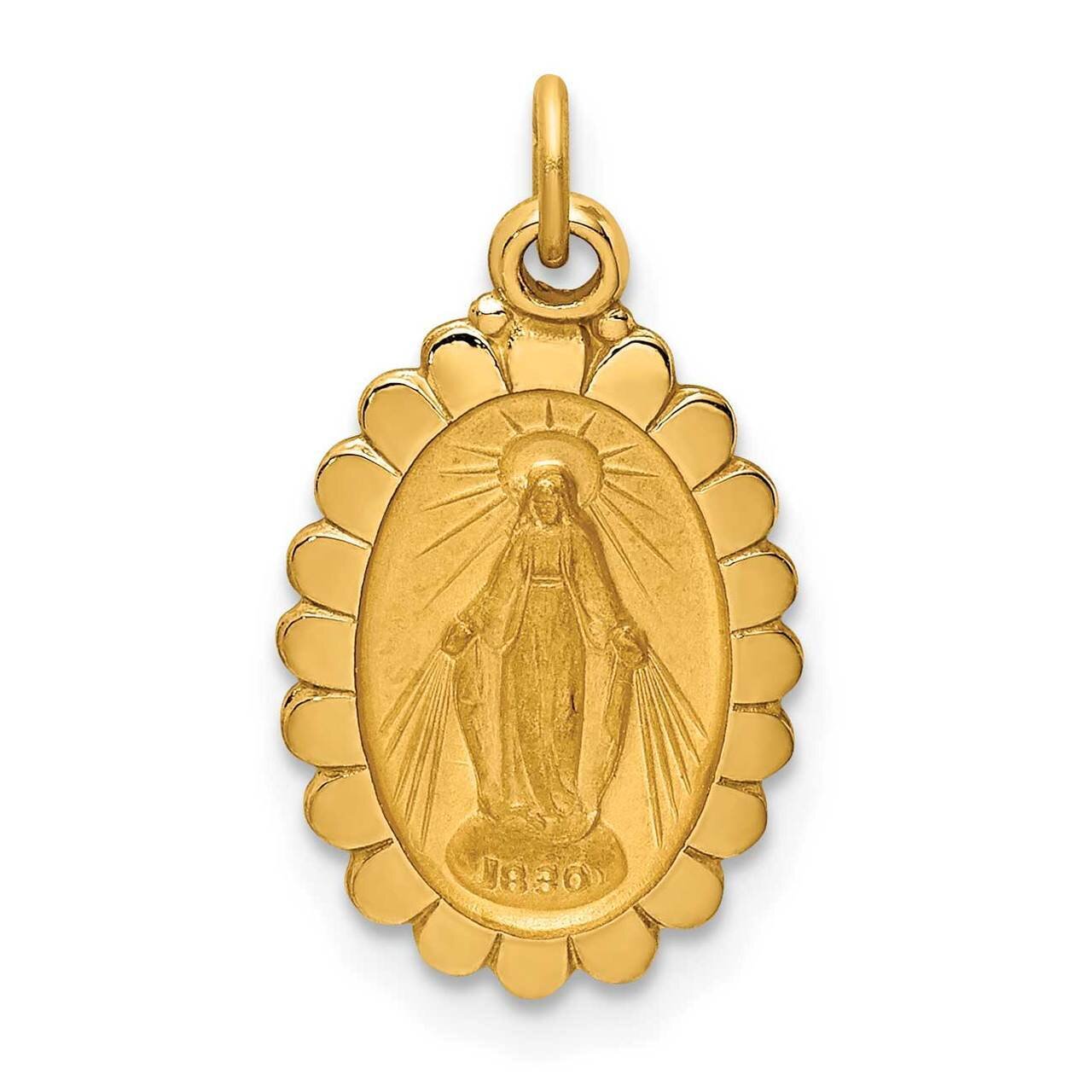 Small Oval Scalloped Miraculous Medal 14k Gold Solid Polished Satin XR1751