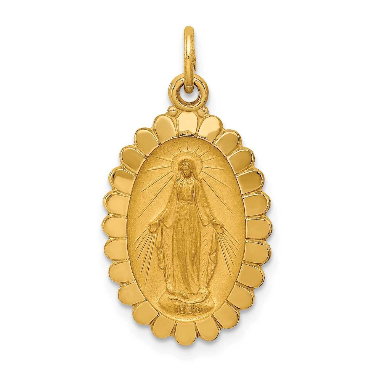 Medium Oval Scalloped Miraculous Medal 14k Gold Solid Polished Satin XR1752