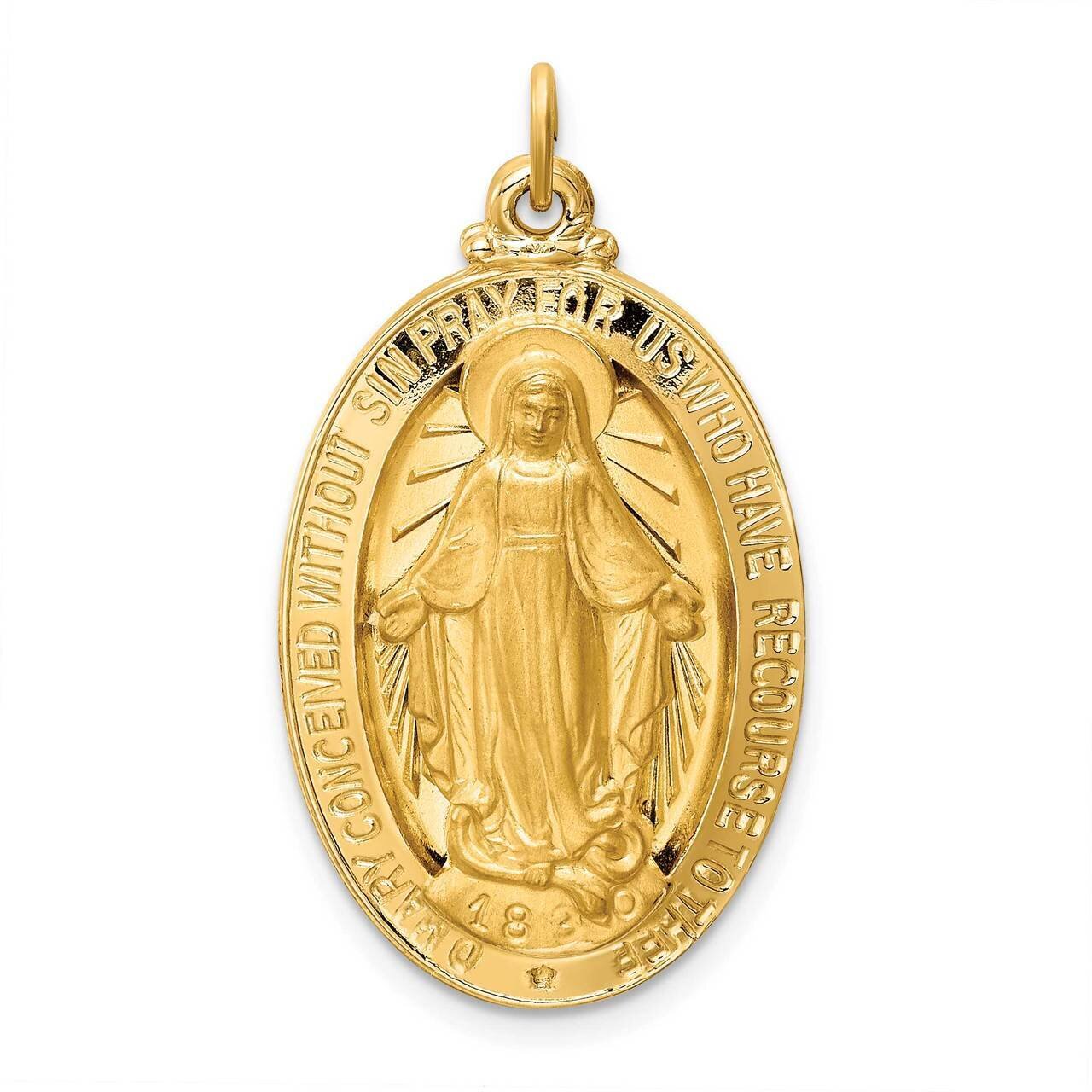 Large 3-D Oval Miraculous Medal 14k Gold Solid Polished Satin XR1755