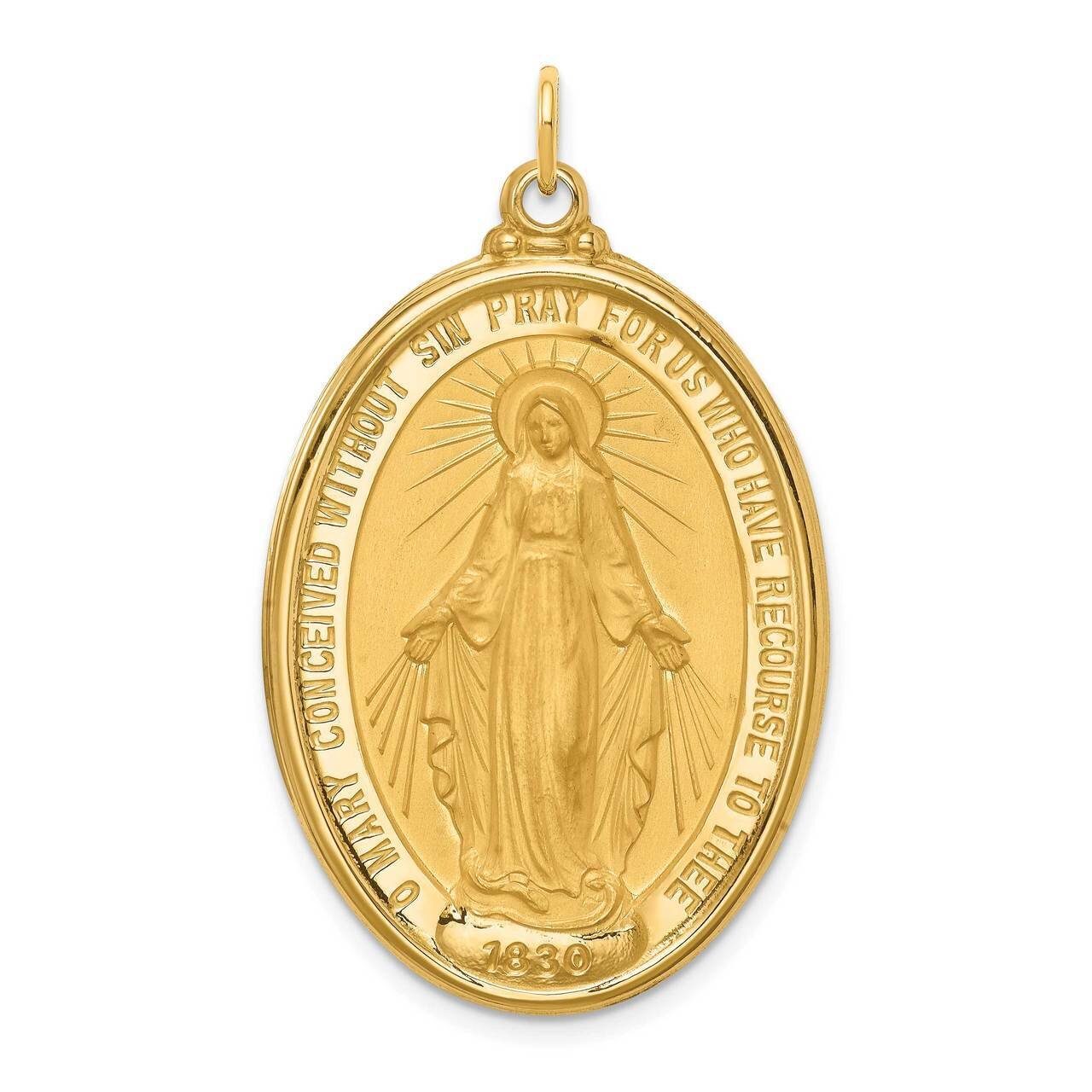 Extra Large Oval Miraculous Medal 14k Gold Solid Polished Satin XR1756