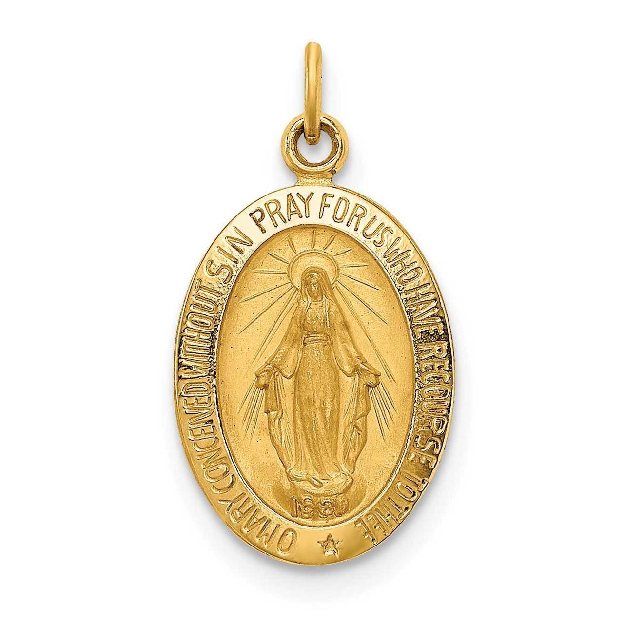 Small Oval Miraculous Medal 14k Gold Solid Polished Satin XR1757