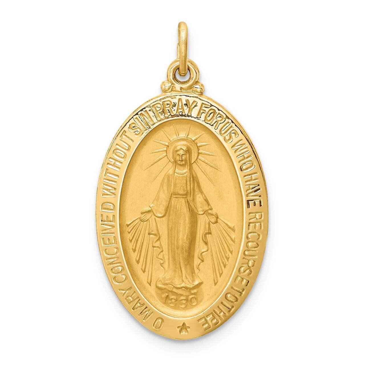 Medium Oval Miraculous Medal 14k Gold Solid Polished Satin XR1758