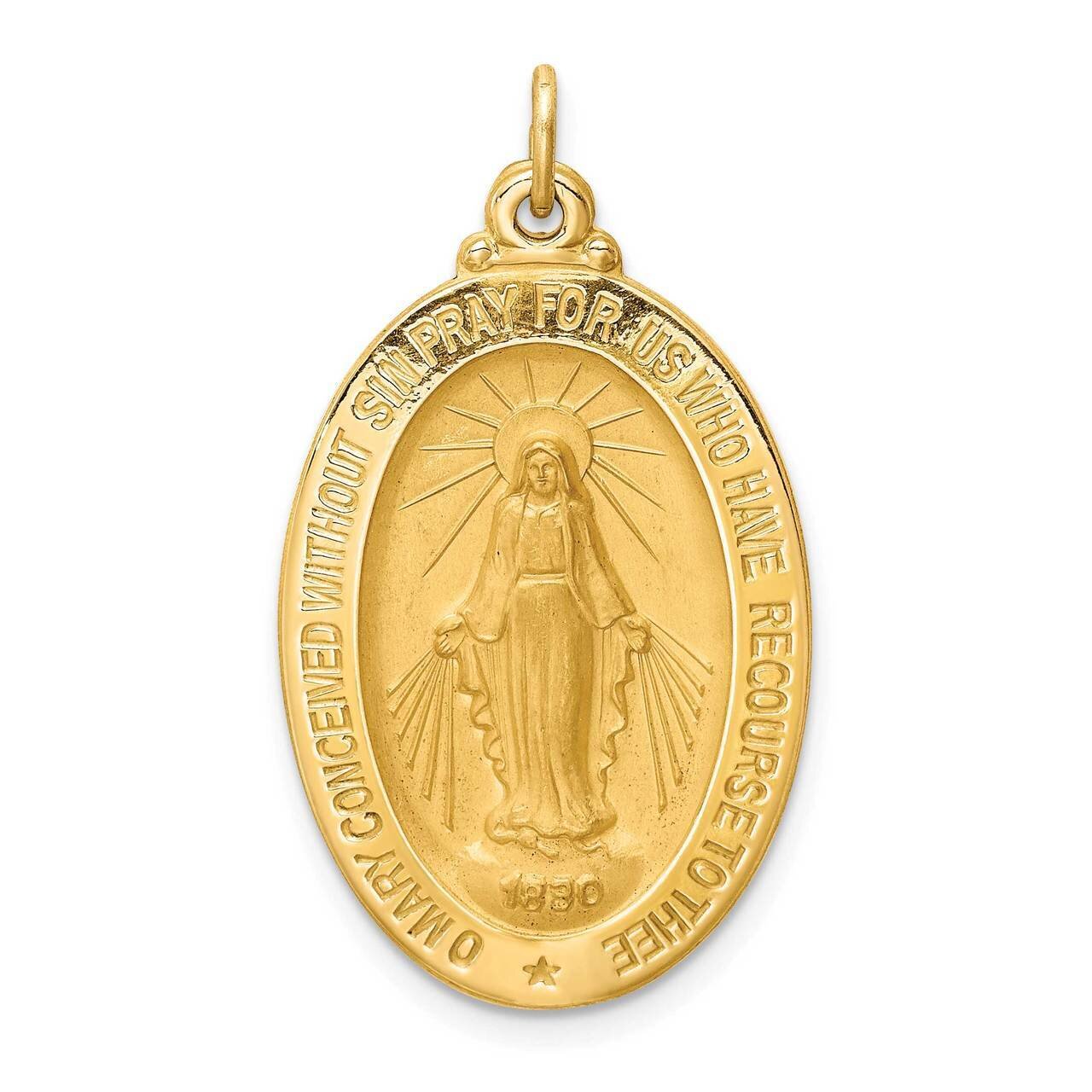 Medium Oval Miraculous Medal 14k Gold Solid Polished Satin XR1759