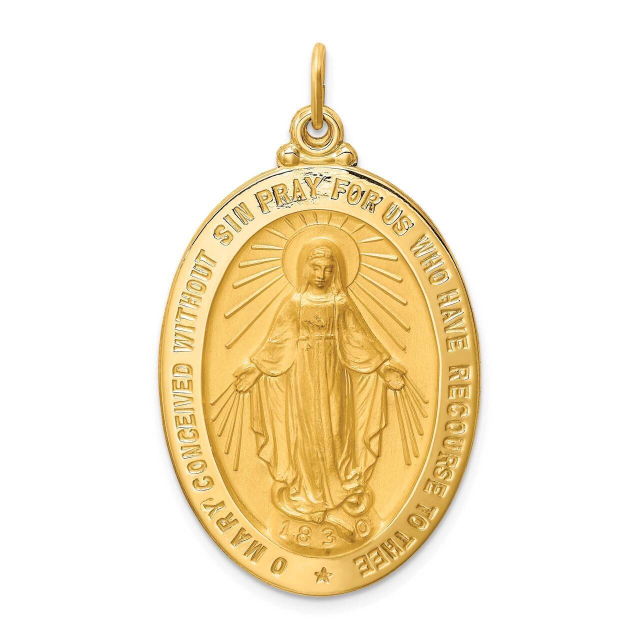 Large Oval Miraculous Medal 14k Gold Solid Polished Satin XR1760