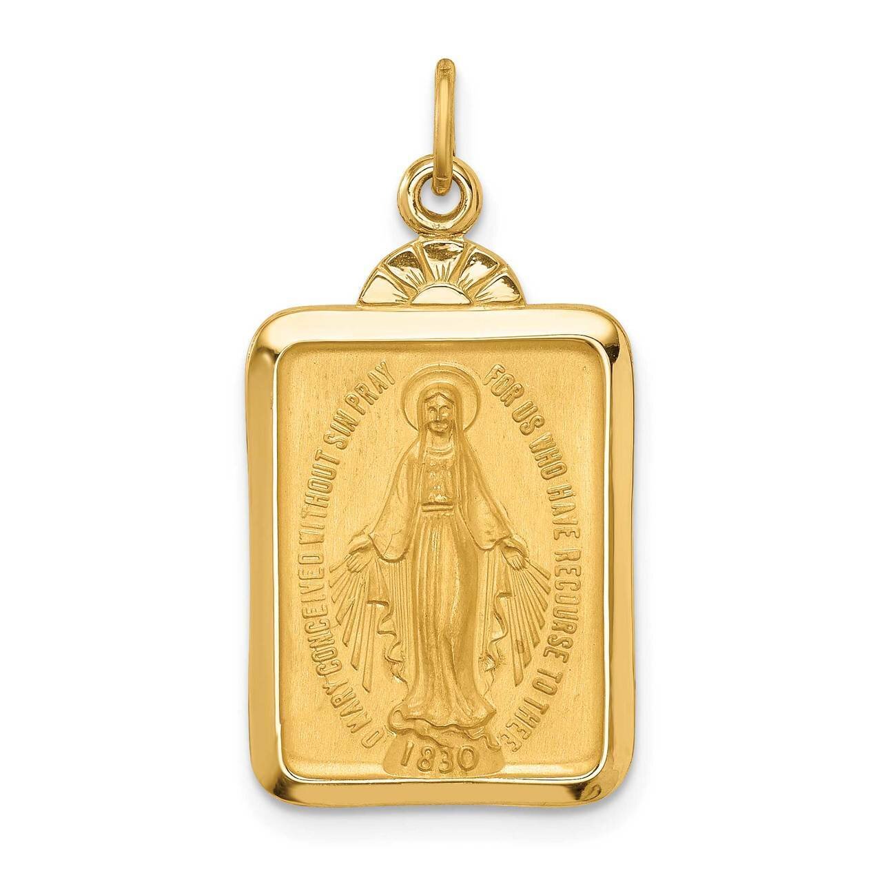Rectangle with Fan Top Miraculous Medal 14k Gold Solid Polished Satin XR1761