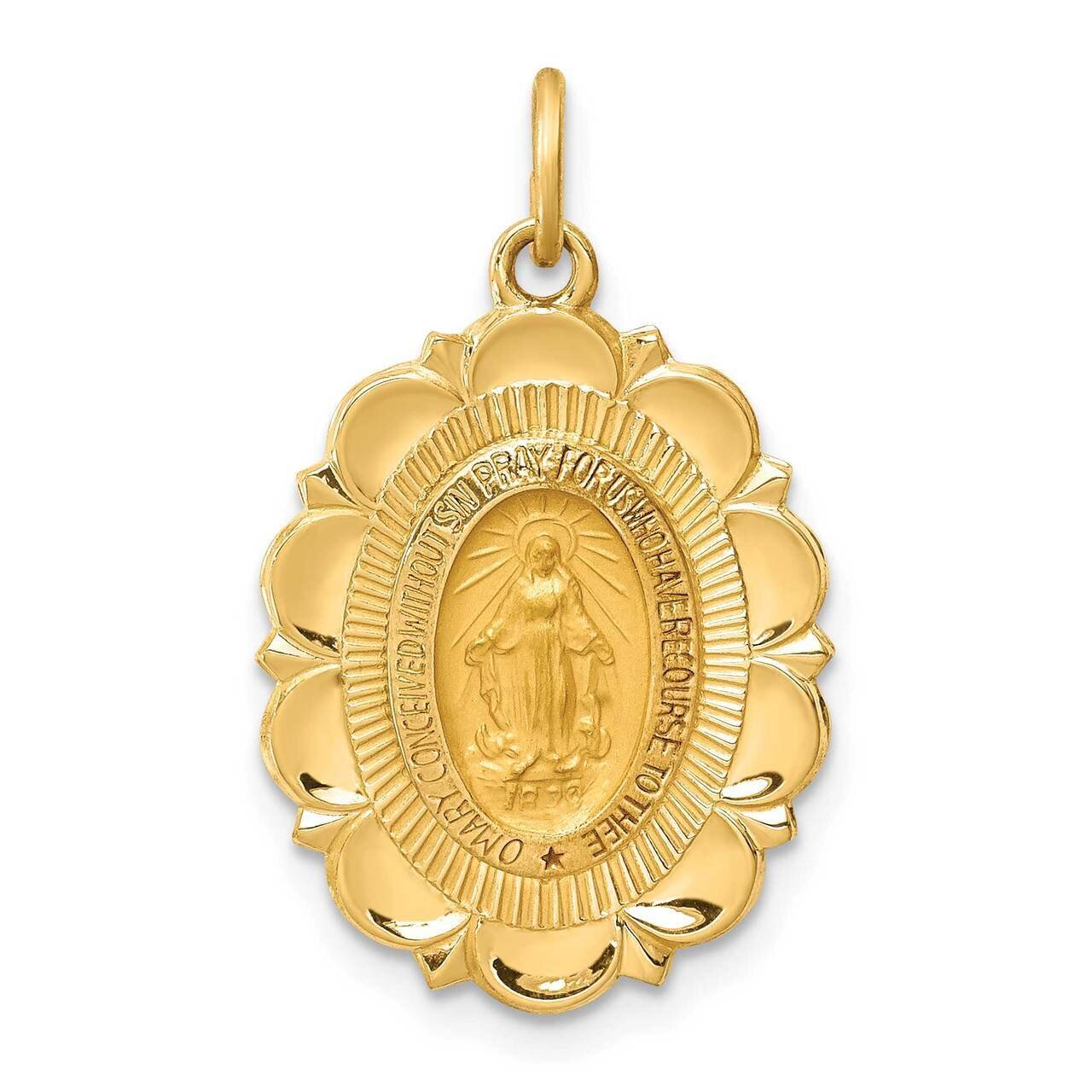 Small Fancy Oval Miraculous Medal 14k Gold Solid Polished Satin XR1762