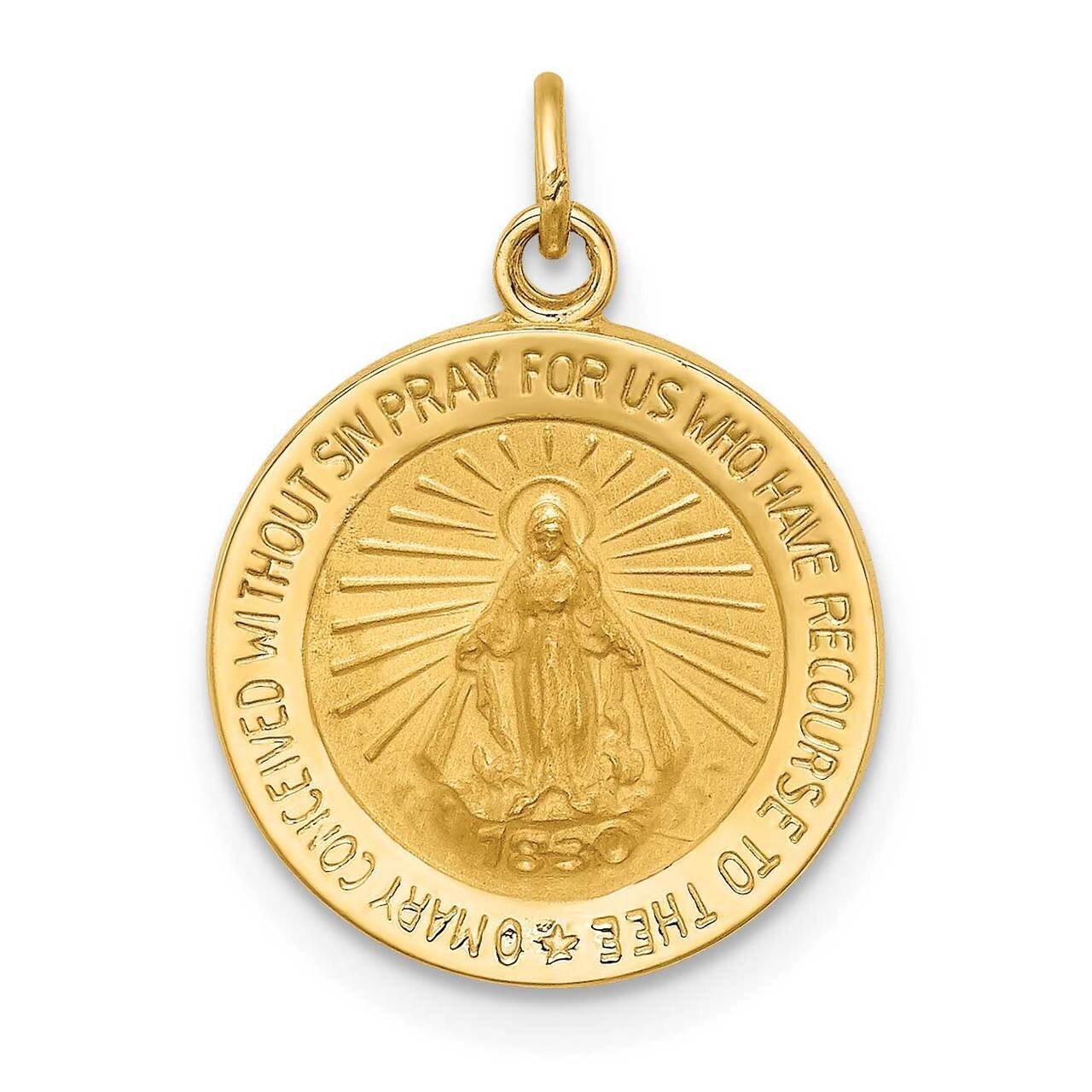 Round Miraculous Medal 14k Gold Solid Polished Satin XR1765