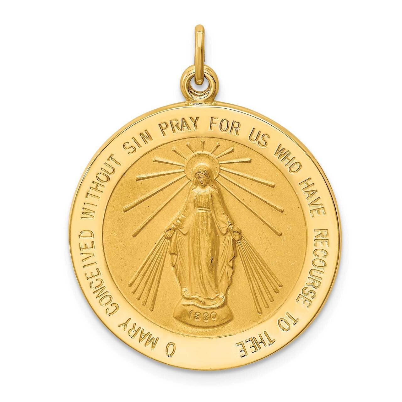 Round Miraculous Medal 14k Gold Solid Polished Satin XR1766