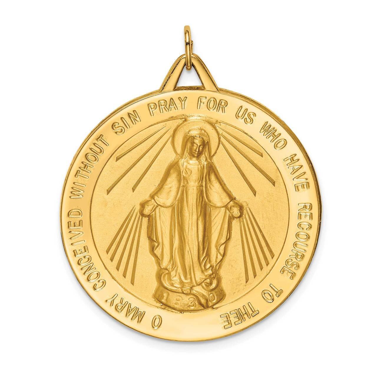 Large Round Miraculous Medal 14k Gold Solid Polished Satin XR1767
