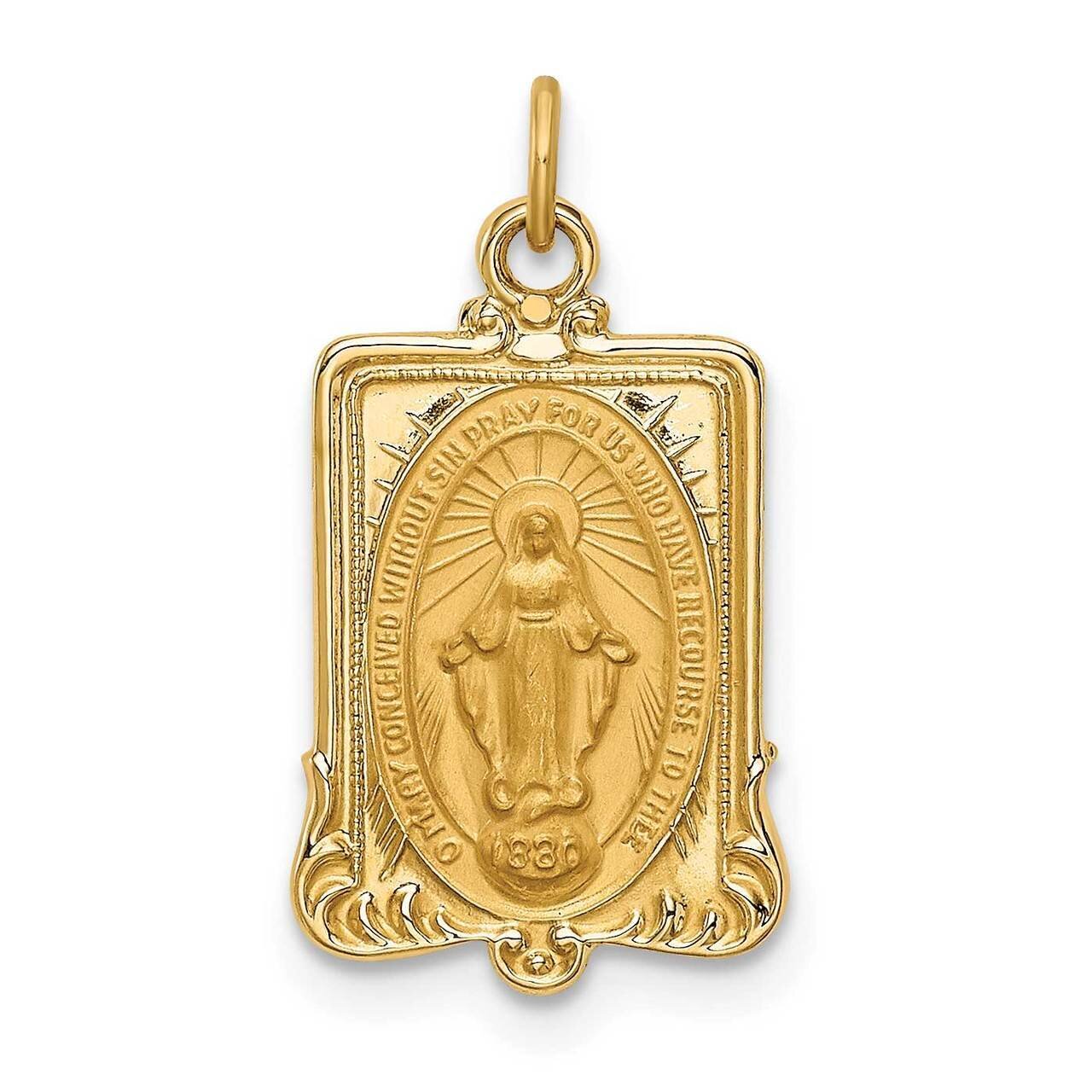 Rectangular Miraculous Medal 14k Gold Solid Polished Satin XR1768