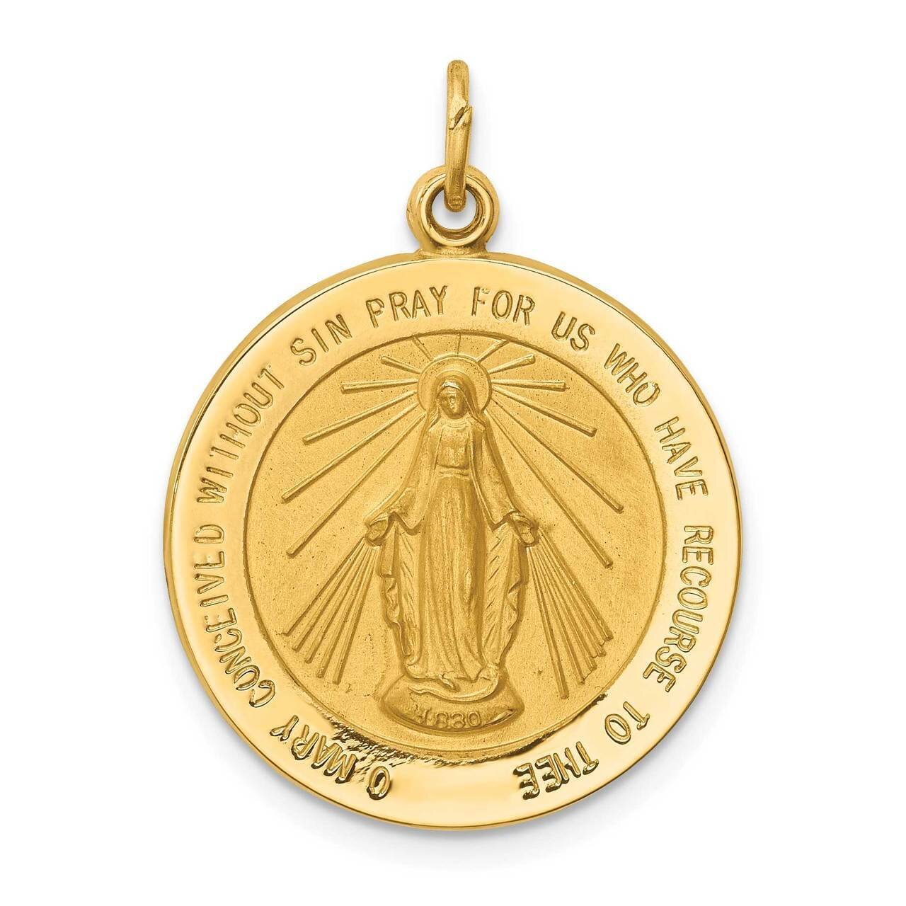 Medium Round Miraculous Medal 14k Gold Solid Polished Satin XR1769