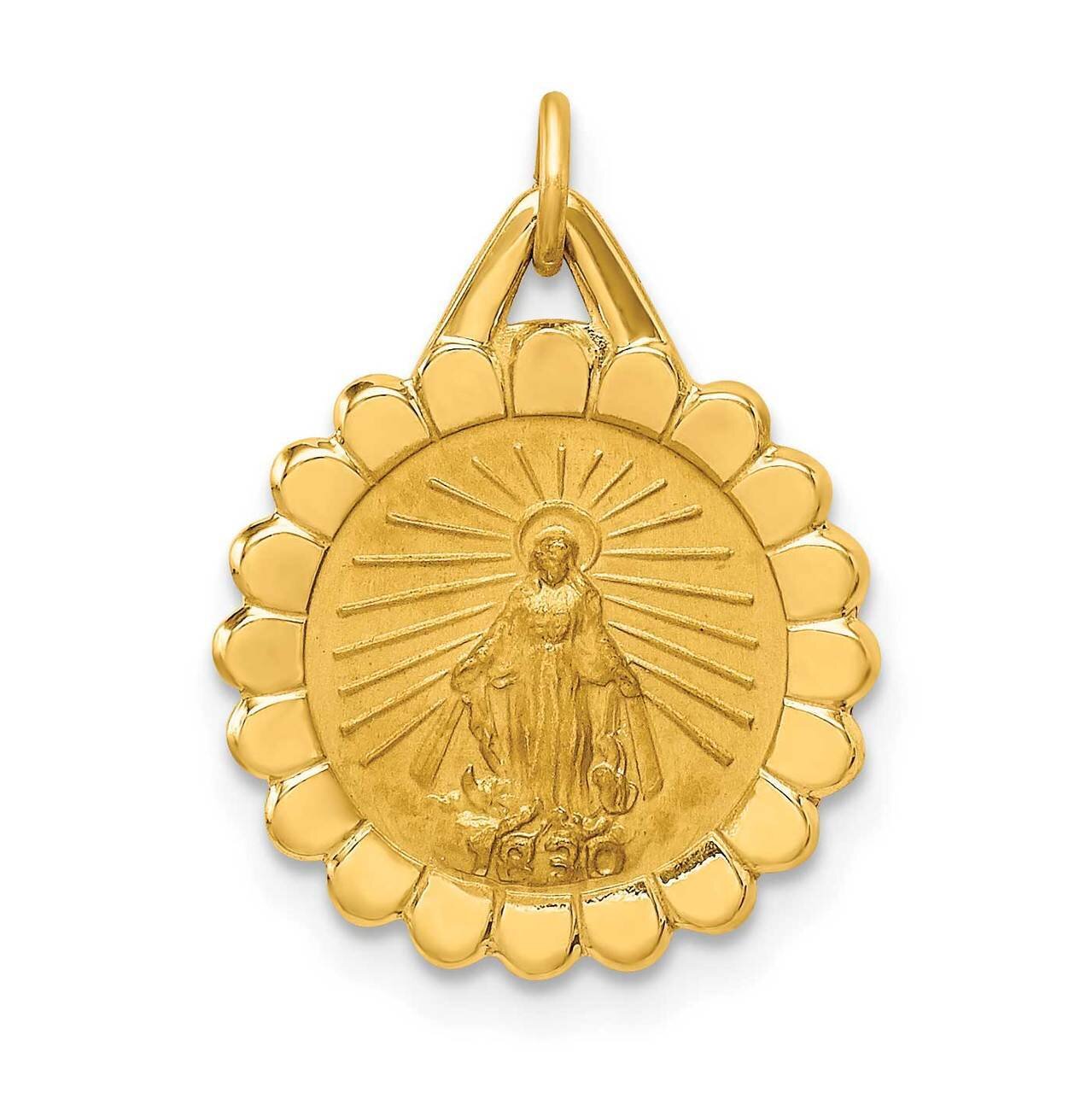 Small Round Scalloped Miraculous Medal 14k Gold Solid Polished Satin XR1771