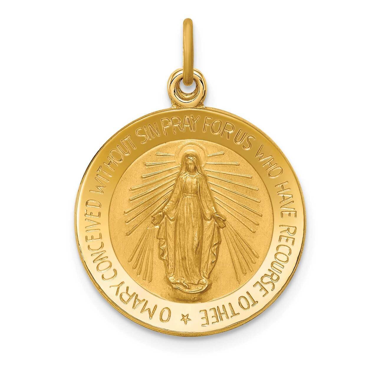 Small Round Miraculous Medal 14k Gold Solid Polished Satin XR1773