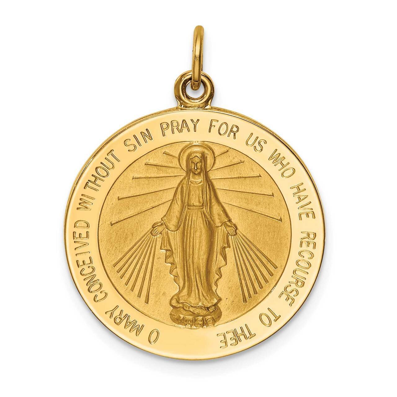 Large Round Miraculous Medal 14k Gold Solid Polished Satin XR1774