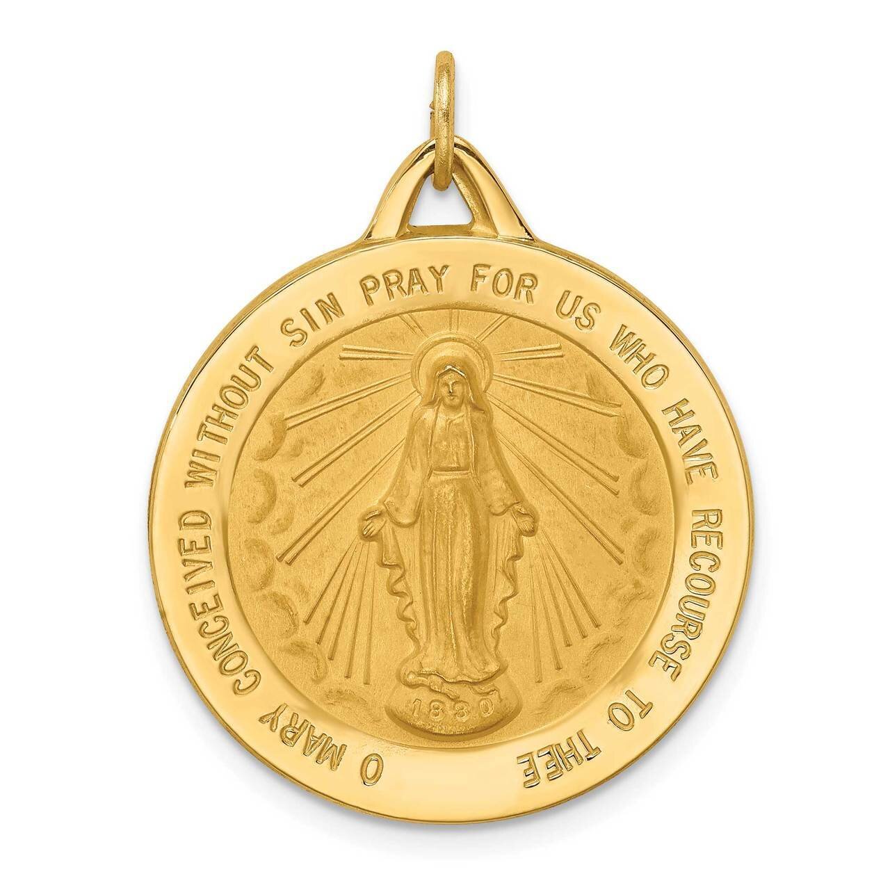 Extra Large Round Miraculous Medal 14k Gold Solid Polished Satin XR1775