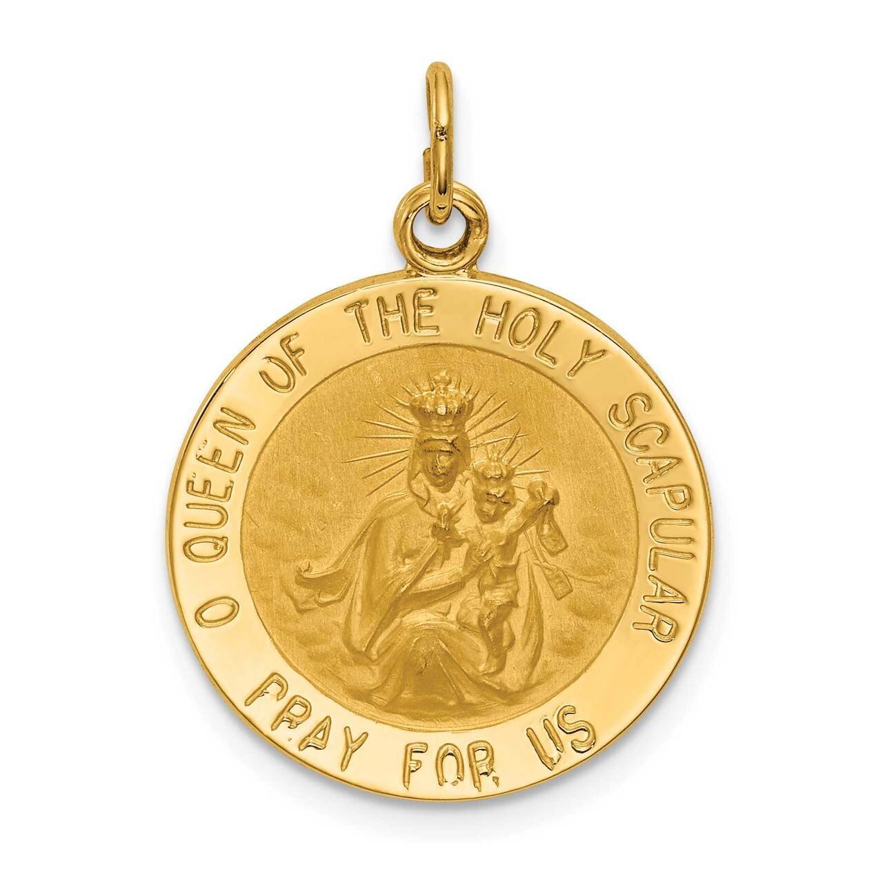 Small Queen of Holy Scapular Reversible Medal 14k Gold Solid Polished Satin XR1777