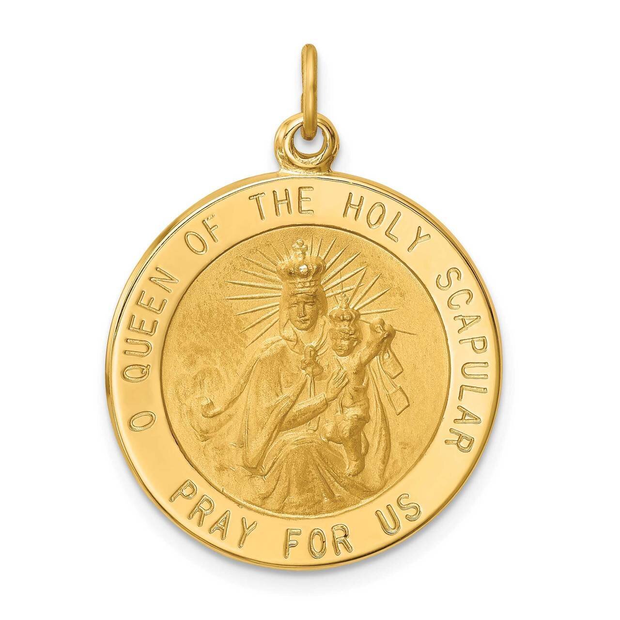 Large Queen of Holy Scapular Reversible Medal 14k Gold Solid Polished Satin XR1778