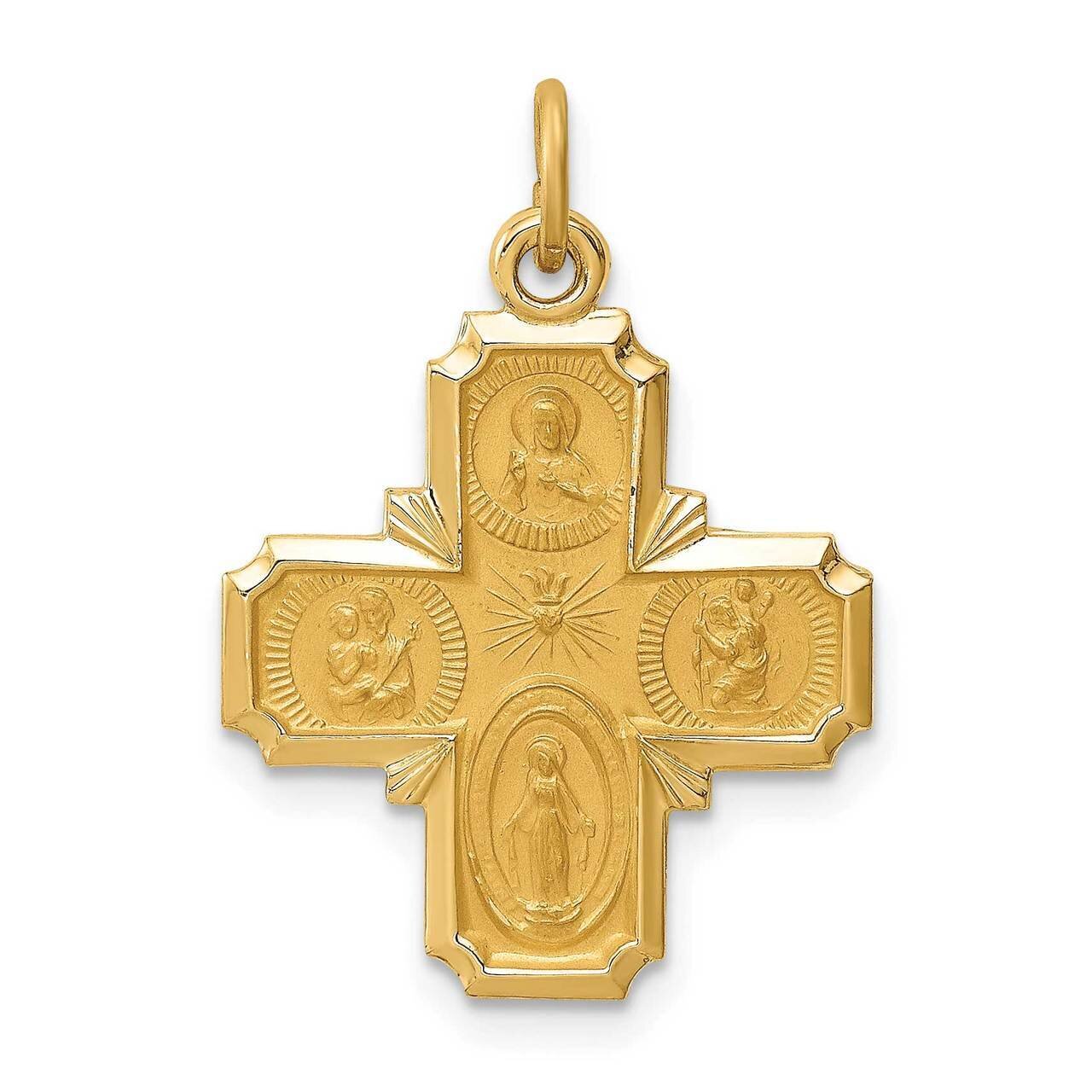 Small 4-Way Medal 14k Gold Solid Polished Satin XR1785