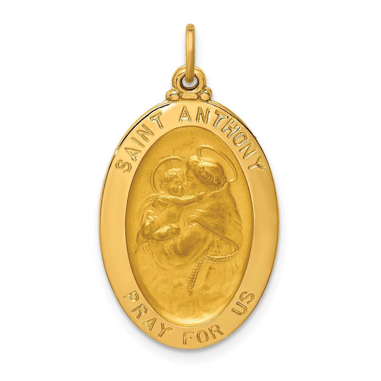 Oval St. Anthony Medal 14k Gold Solid Polished Satin XR1788