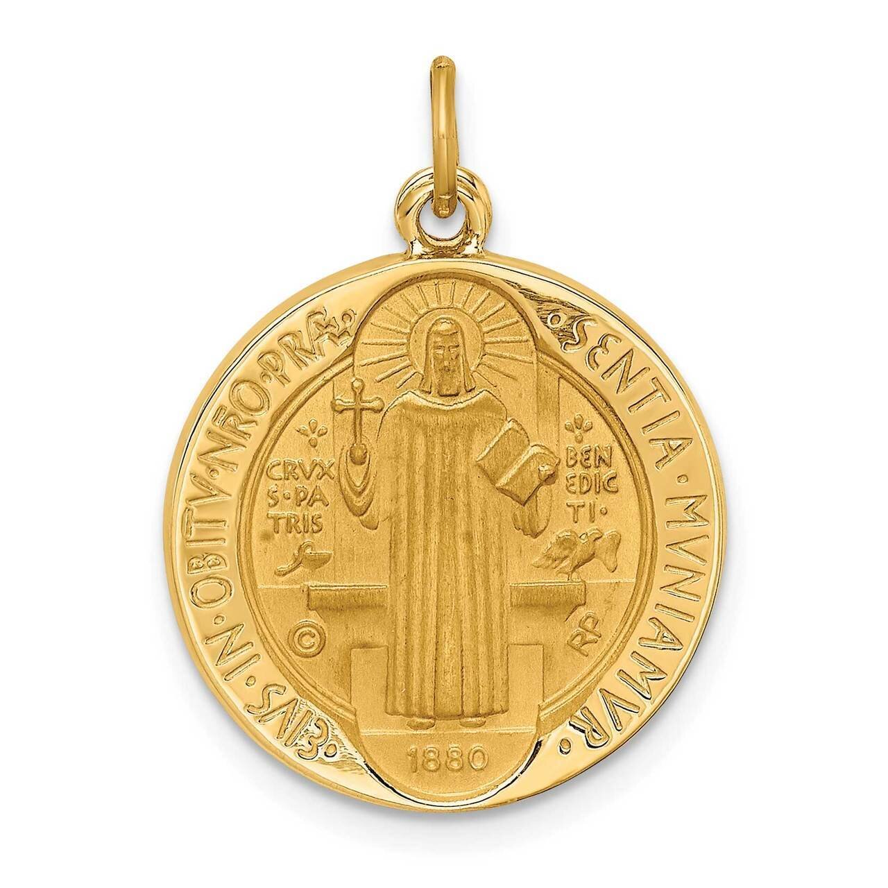 Round Reversible St. Benedict Medal 14k Gold Solid Polished Satin XR1789