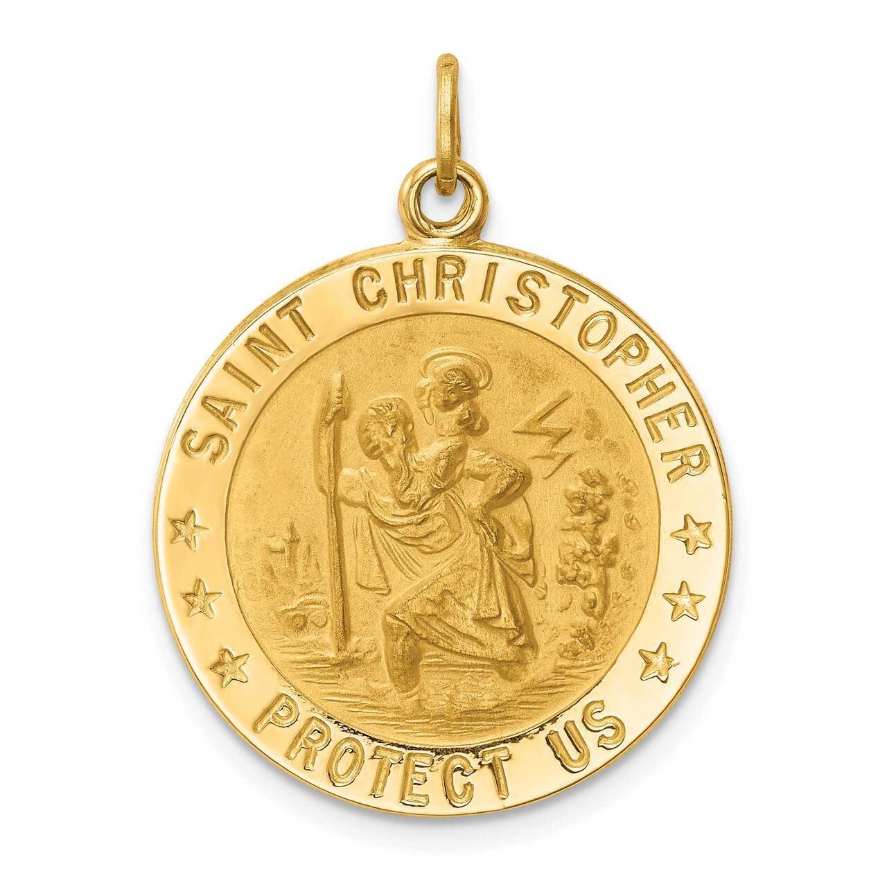 Medium Round St. Christopher Medal 14k Gold Solid Polished Satin XR1791