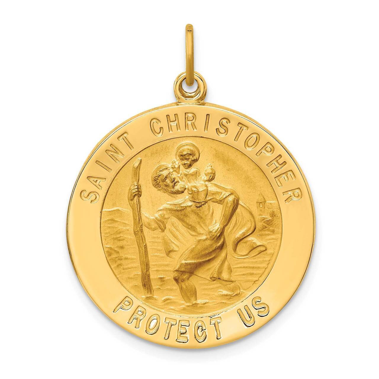 Large Round St. Christopher Medal 14k Gold Solid Polished Satin XR1792