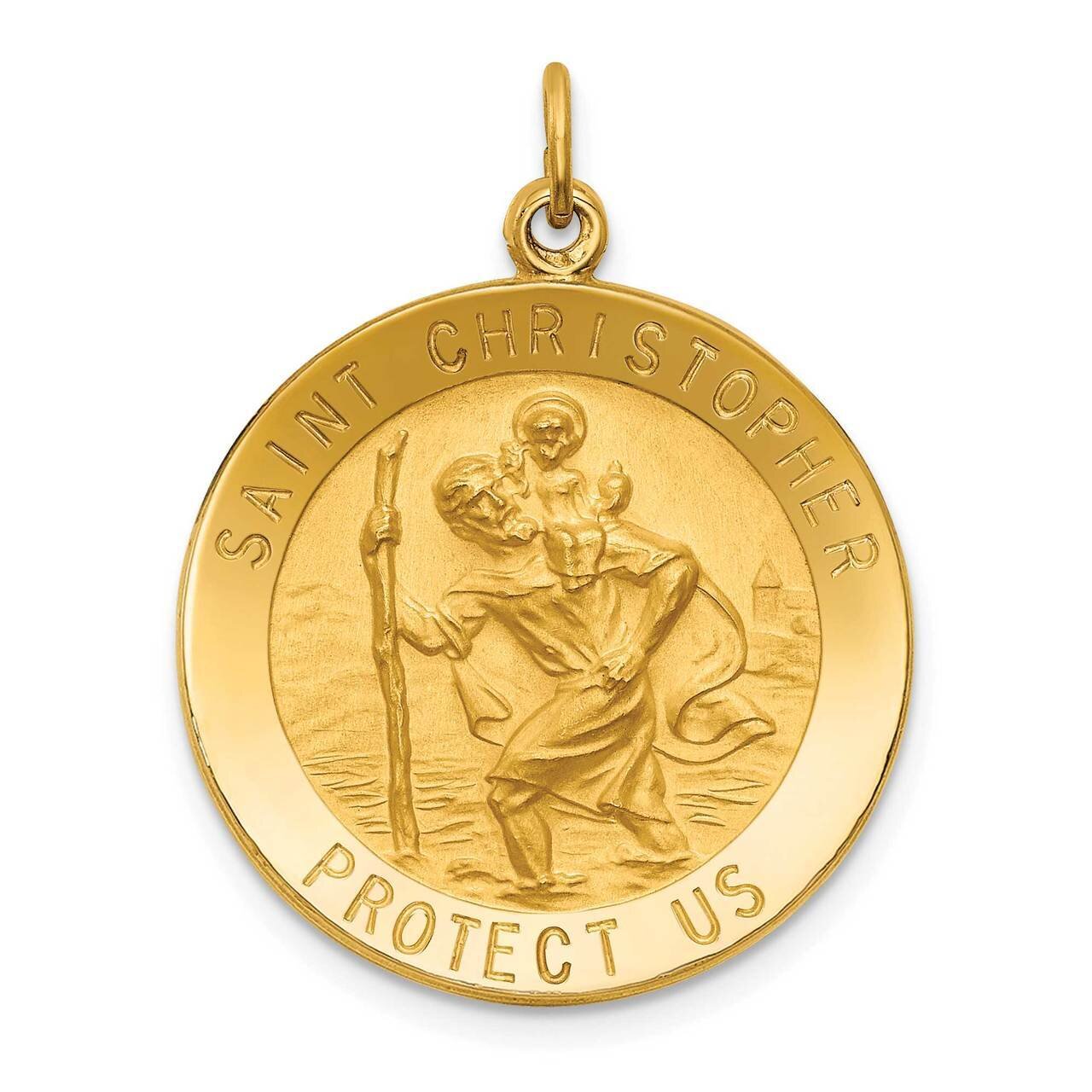 Medium Round St. Christopher Medal 14k Gold Solid Polished Satin XR1793
