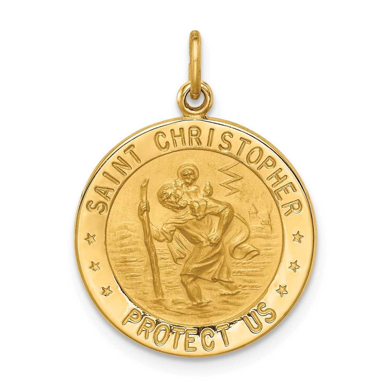 Small Round St. Christopher Medal 14k Gold Solid Polished Satin XR1794