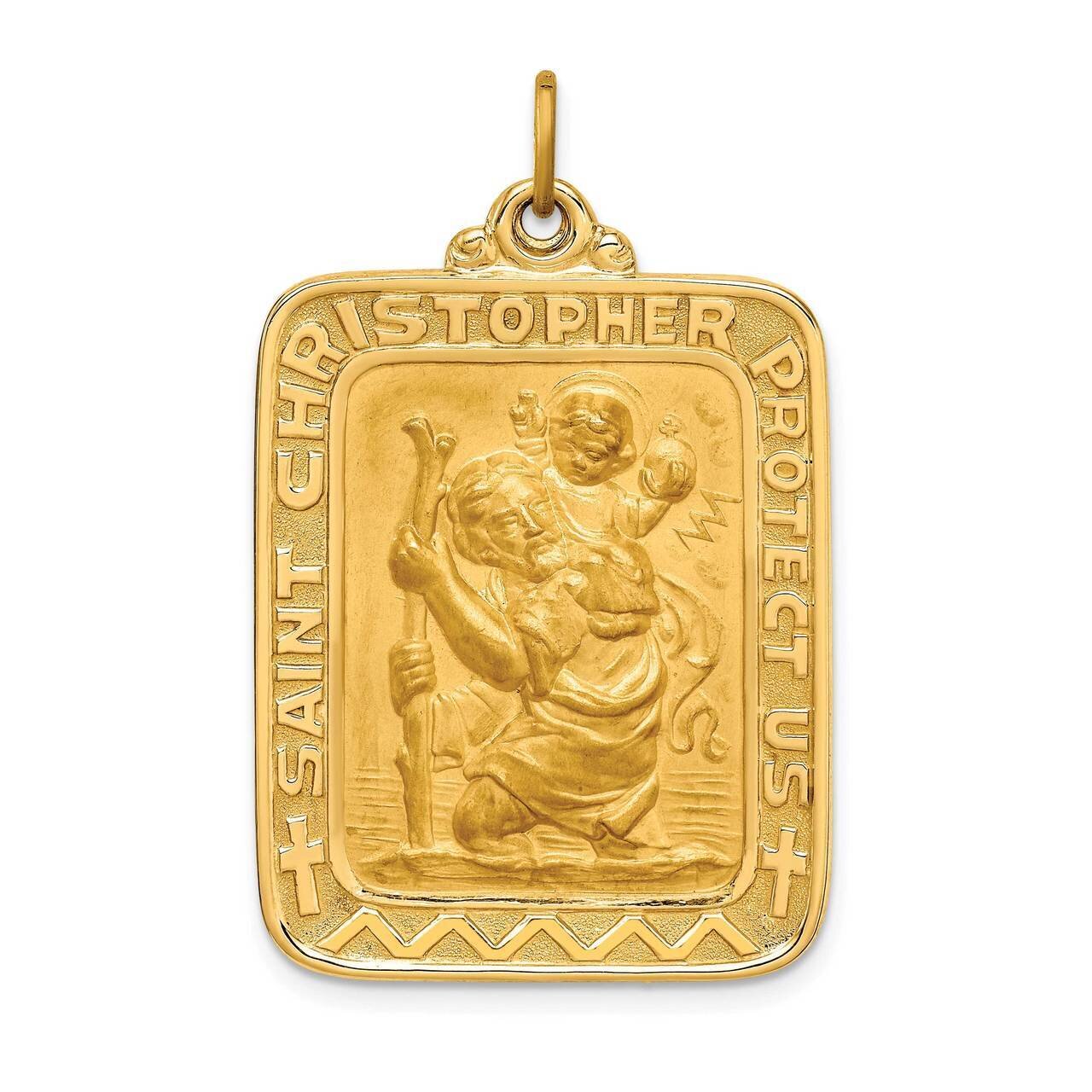 Large Rectangle St. Christopher Medal 14k Gold Solid Polished Satin XR1795