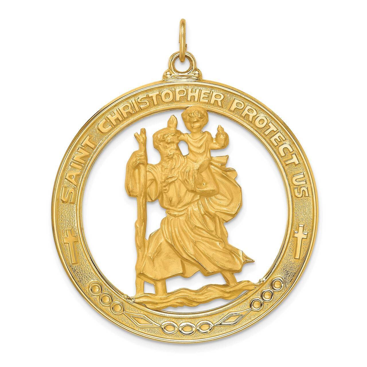 Extra Large Cut-out St. Christopher Medal 14k Gold Solid Polished Satin XR1796