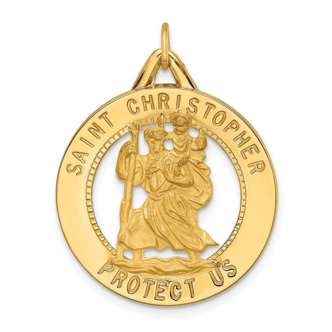Round Cut-out St. Christopher Medal 14k Gold Solid Polished Satin XR1797