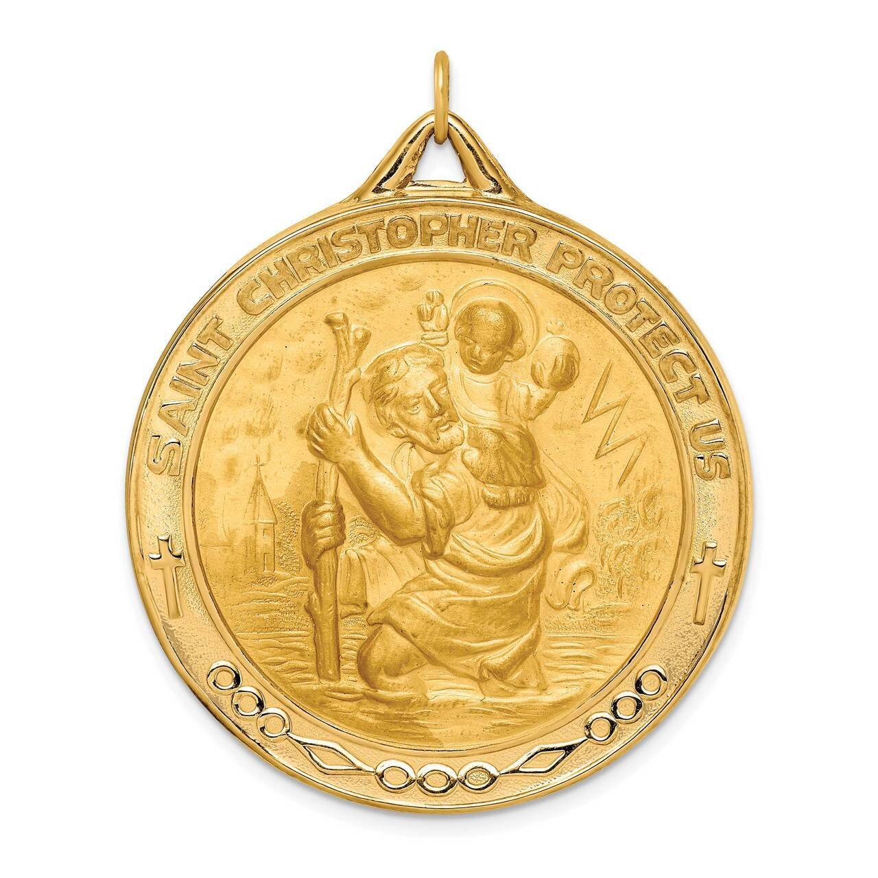Extra Large Round St. Christopher Medal 14k Gold Solid Polished Satin XR1799